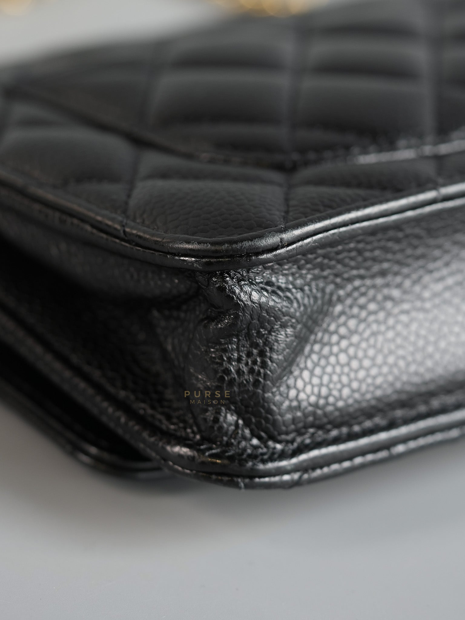 Wallet on Chain (WOC) in Black Caviar Quilted Leather (Microchip) | Purse Maison Luxury Bags Shop