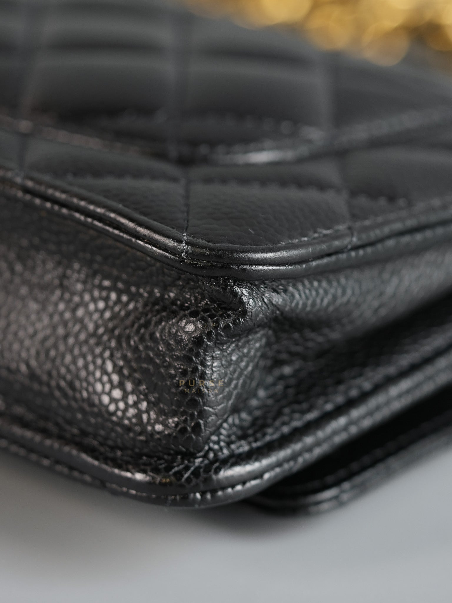 Wallet on Chain (WOC) in Black Caviar Quilted Leather (Microchip) | Purse Maison Luxury Bags Shop