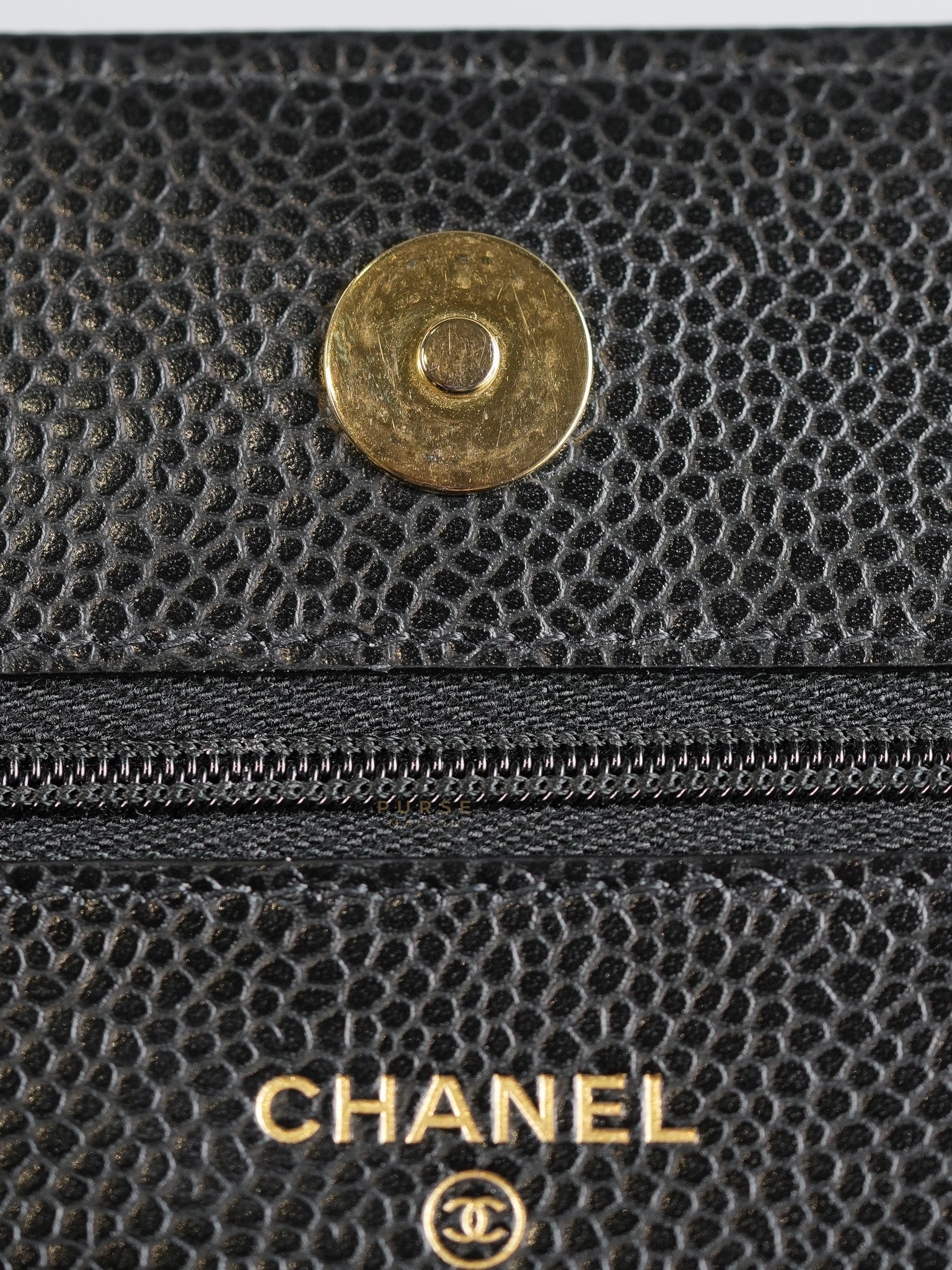 Wallet on Chain (WOC) in Black Caviar Quilted Leather (Microchip) | Purse Maison Luxury Bags Shop