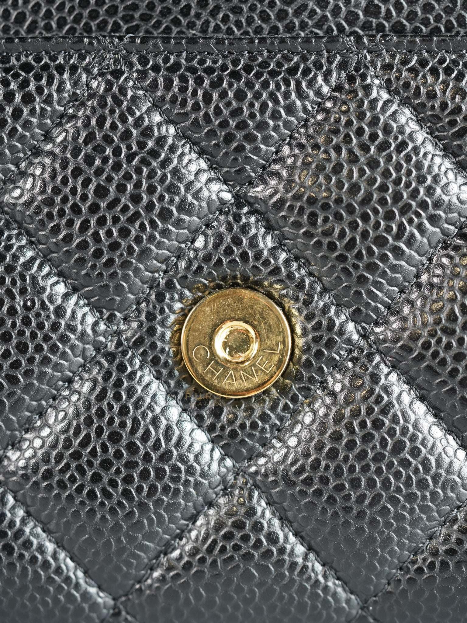 Wallet on Chain (WOC) in Black Caviar Quilted Leather (Microchip) | Purse Maison Luxury Bags Shop