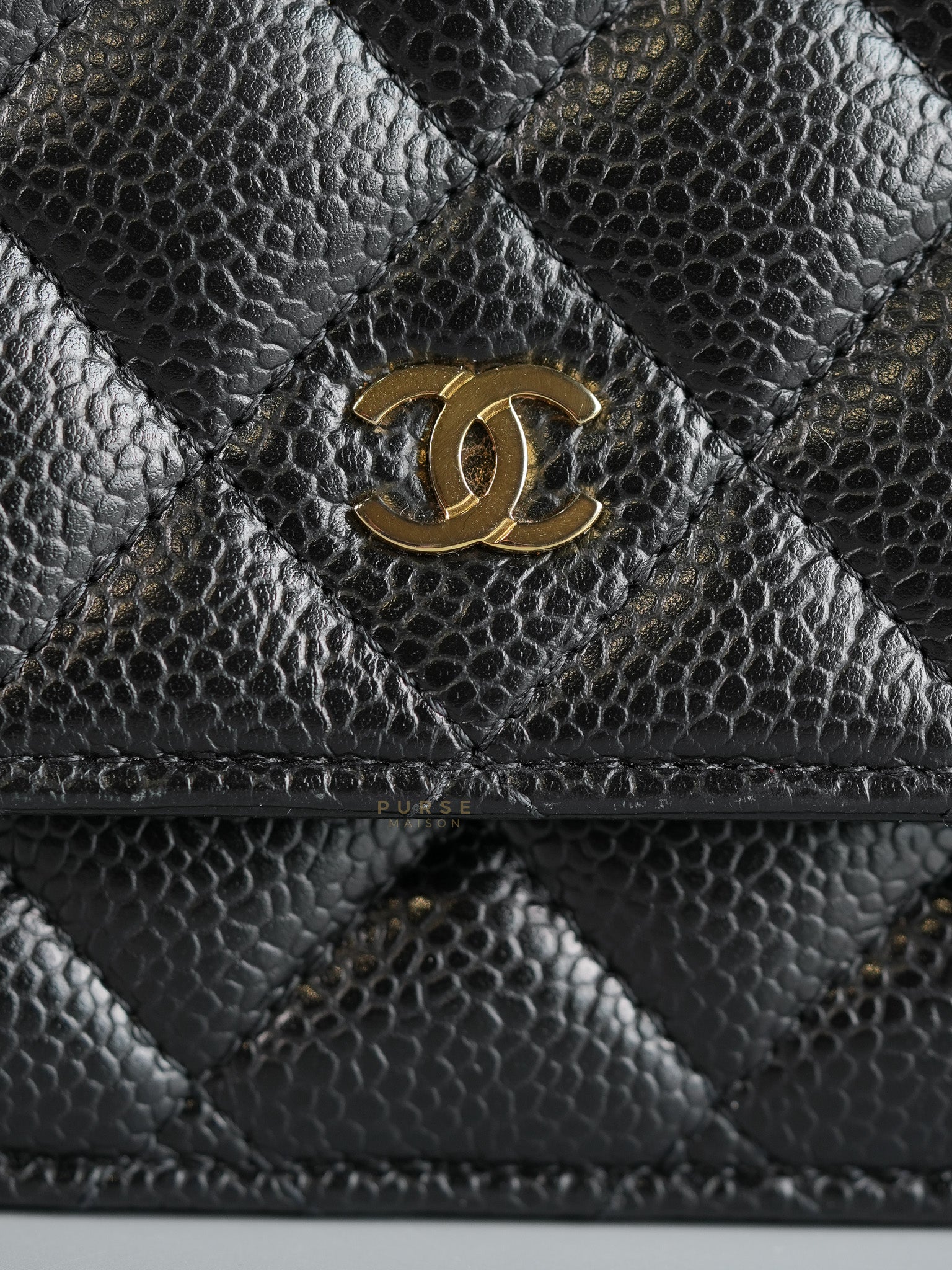 Wallet on Chain (WOC) in Black Caviar Quilted Leather (Microchip) | Purse Maison Luxury Bags Shop