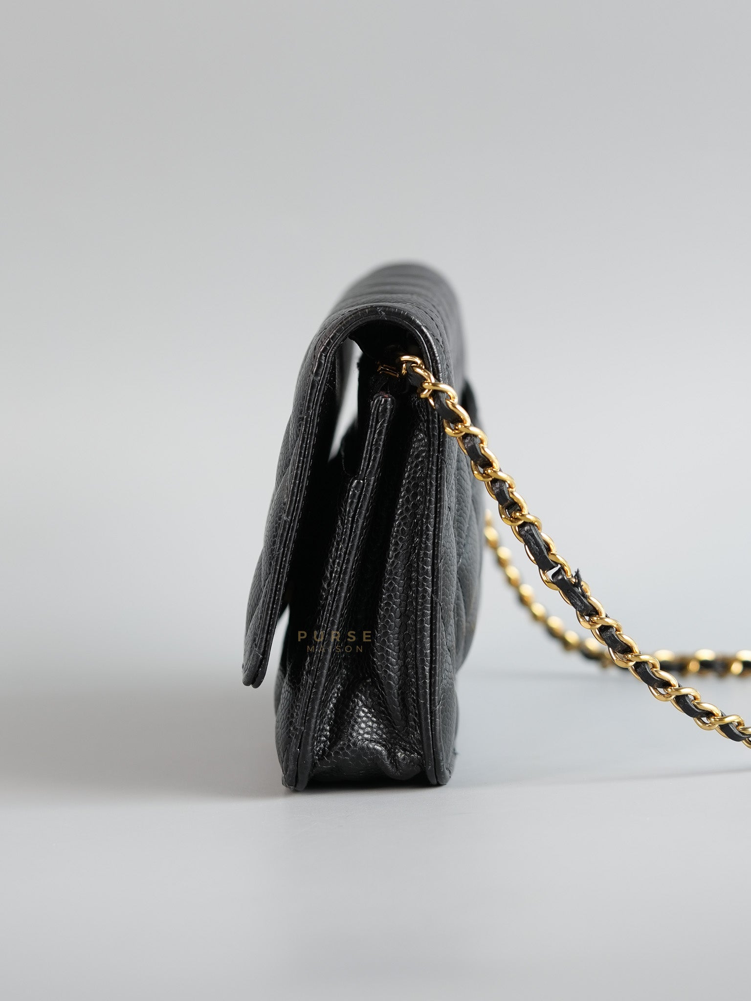 Wallet on Chain (WOC) in Black Caviar Quilted Leather (Microchip) | Purse Maison Luxury Bags Shop