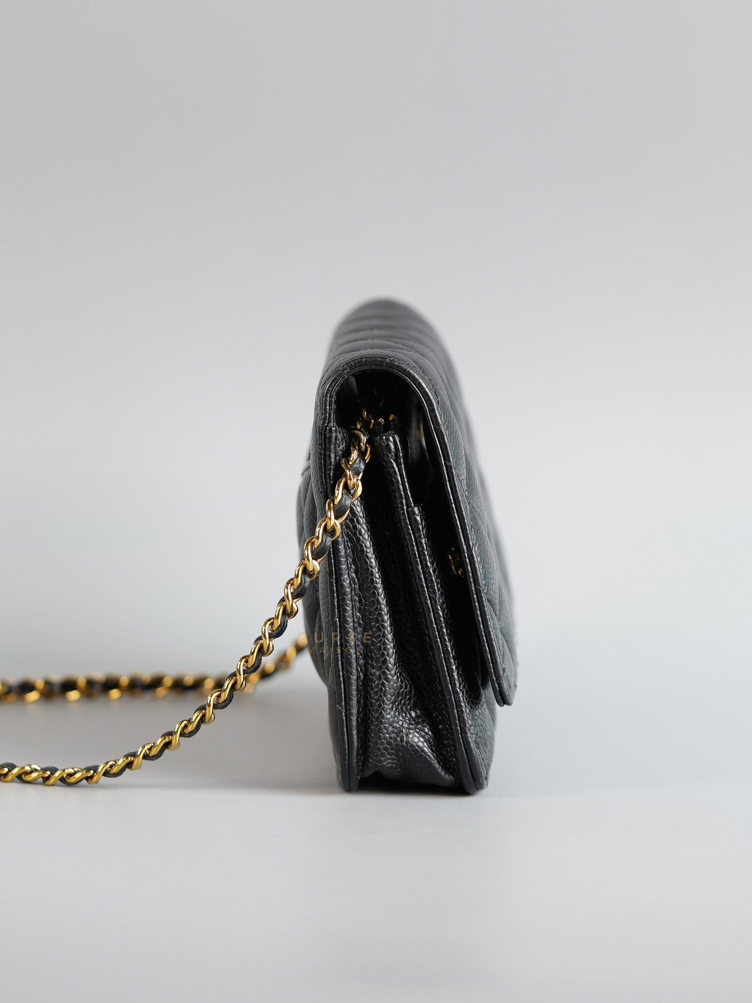 Wallet on Chain (WOC) in Black Caviar Quilted Leather (Microchip) | Purse Maison Luxury Bags Shop