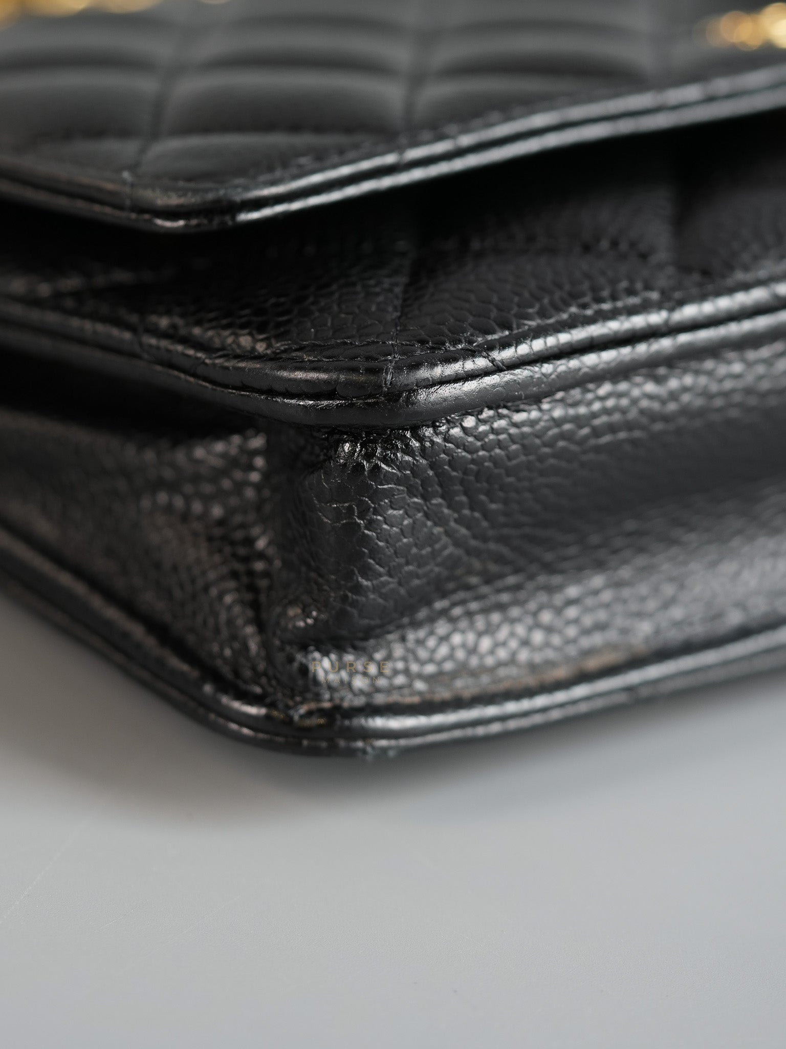 Wallet on Chain (WOC) in Black Caviar Quilted Leather (Microchip) | Purse Maison Luxury Bags Shop