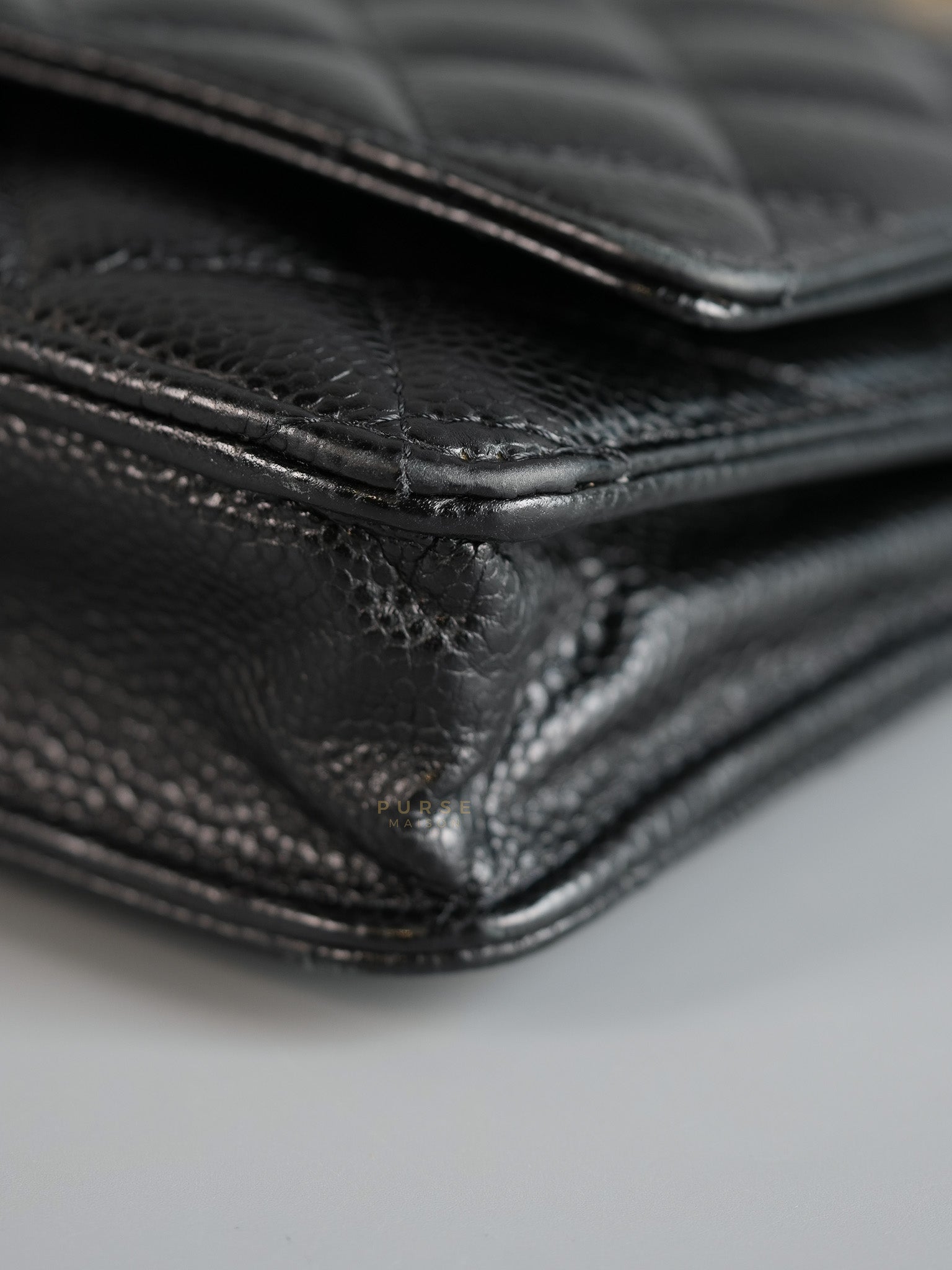 Wallet on Chain (WOC) in Black Caviar Quilted Leather (Microchip) | Purse Maison Luxury Bags Shop
