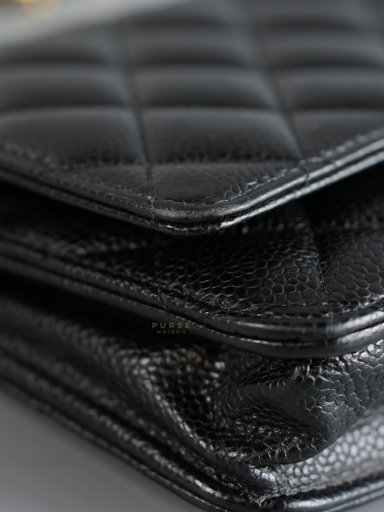Wallet on Chain (WOC) in Black Caviar Quilted Leather (Microchip) | Purse Maison Luxury Bags Shop