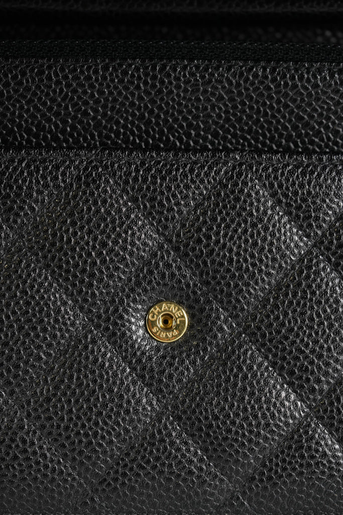 Wallet On Chain (WOC) in Black Quilted Caviar Leather and Gold Hardware Series 22 | Purse Maison Luxury Bags Shop