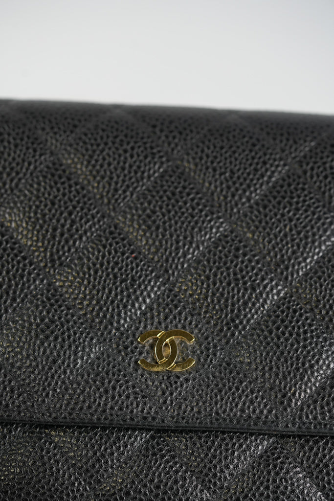 Wallet On Chain (WOC) in Black Quilted Caviar Leather and Gold Hardware Series 22 | Purse Maison Luxury Bags Shop