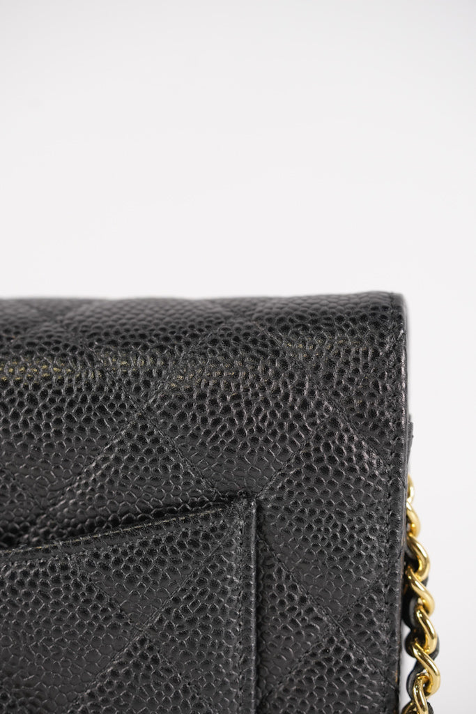 Wallet On Chain (WOC) in Black Quilted Caviar Leather and Gold Hardware Series 22 | Purse Maison Luxury Bags Shop