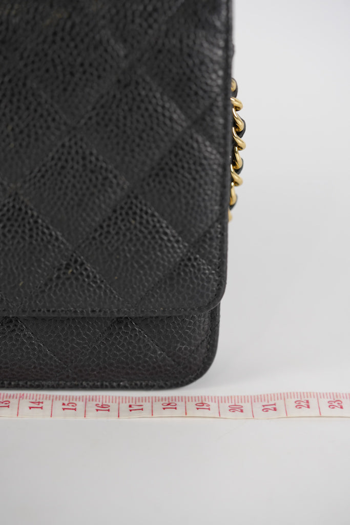 Wallet On Chain (WOC) in Black Quilted Caviar Leather and Gold Hardware Series 22 | Purse Maison Luxury Bags Shop