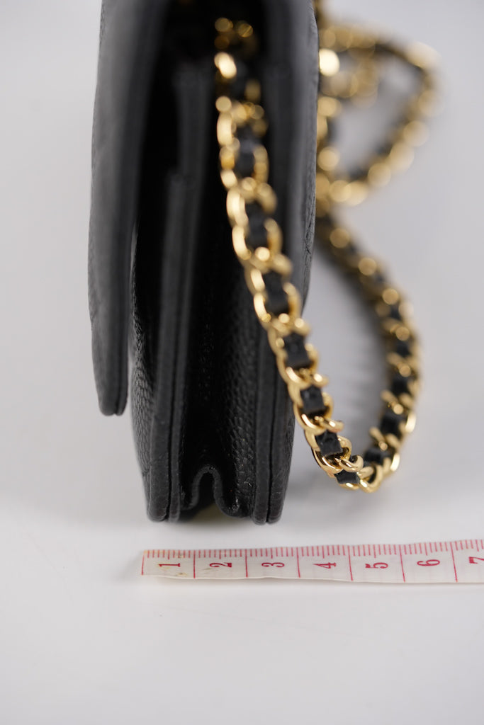 Wallet On Chain (WOC) in Black Quilted Caviar Leather and Gold Hardware Series 22 | Purse Maison Luxury Bags Shop