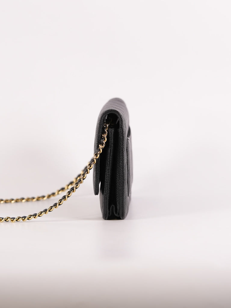 Wallet On Chain (WOC) in Black Quilted Caviar Leather and Gold Hardware Series 22 | Purse Maison Luxury Bags Shop