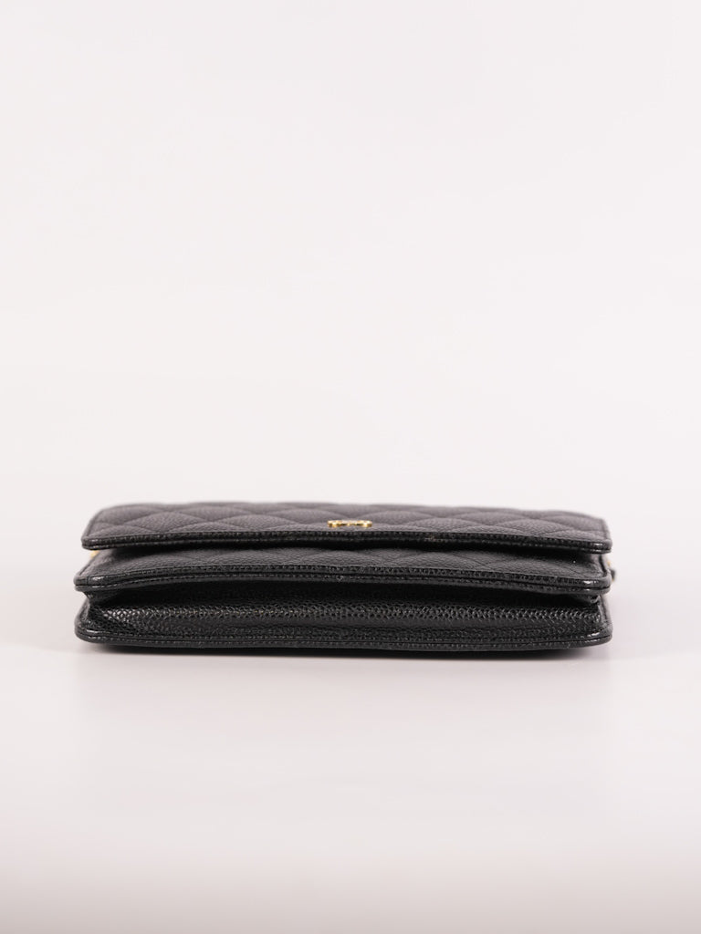 Wallet On Chain (WOC) in Black Quilted Caviar Leather and Gold Hardware Series 22 | Purse Maison Luxury Bags Shop