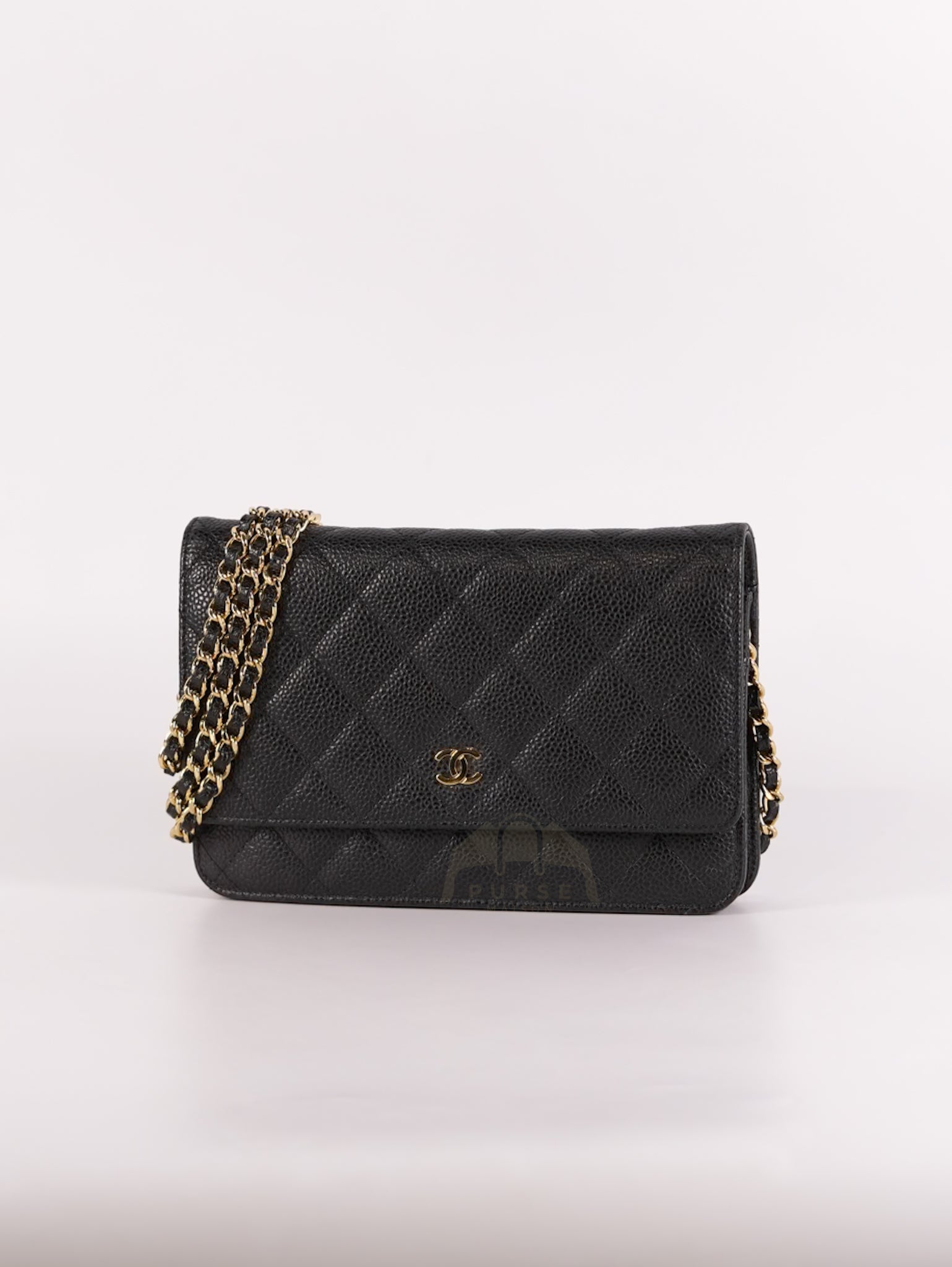 Wallet On Chain (WOC) in Black Quilted Caviar Leather and Gold Hardware Series 22 | Purse Maison Luxury Bags Shop