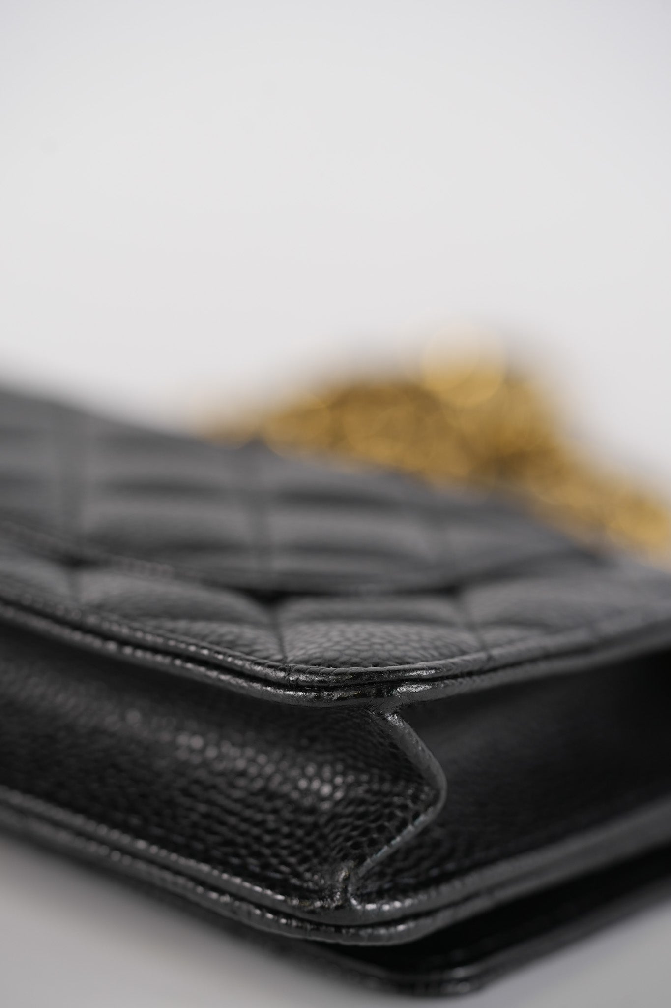Wallet On Chain (WOC) in Black Quilted Caviar Leather & Gold Hardware Microchip | Purse Maison Luxury Bags Shop