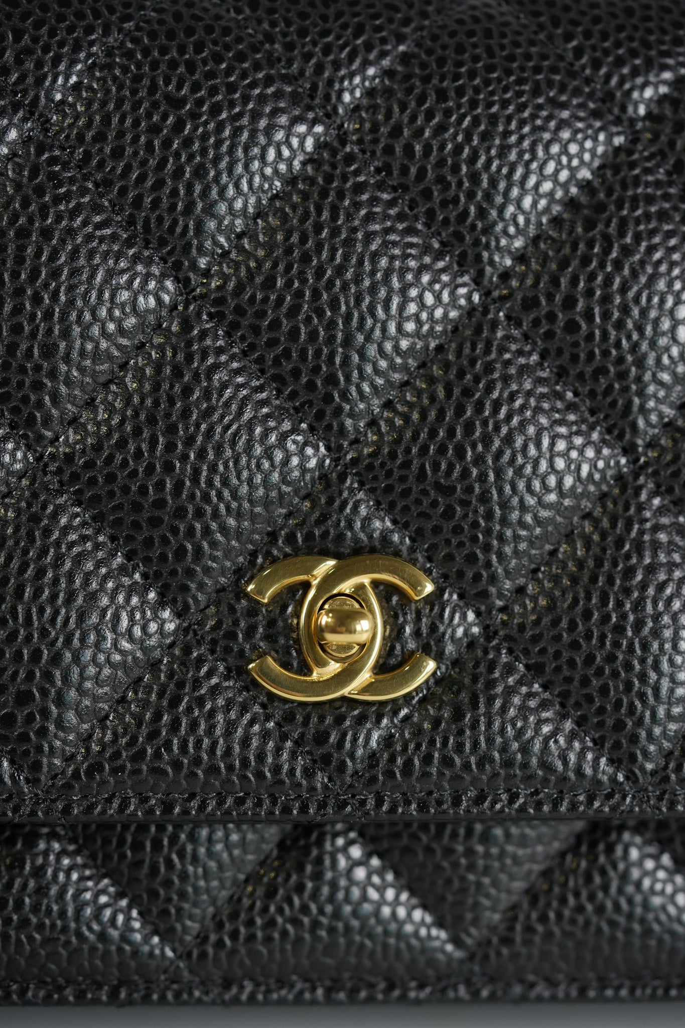 Wallet On Chain (WOC) in Black Quilted Caviar Leather & Gold Hardware Microchip | Purse Maison Luxury Bags Shop