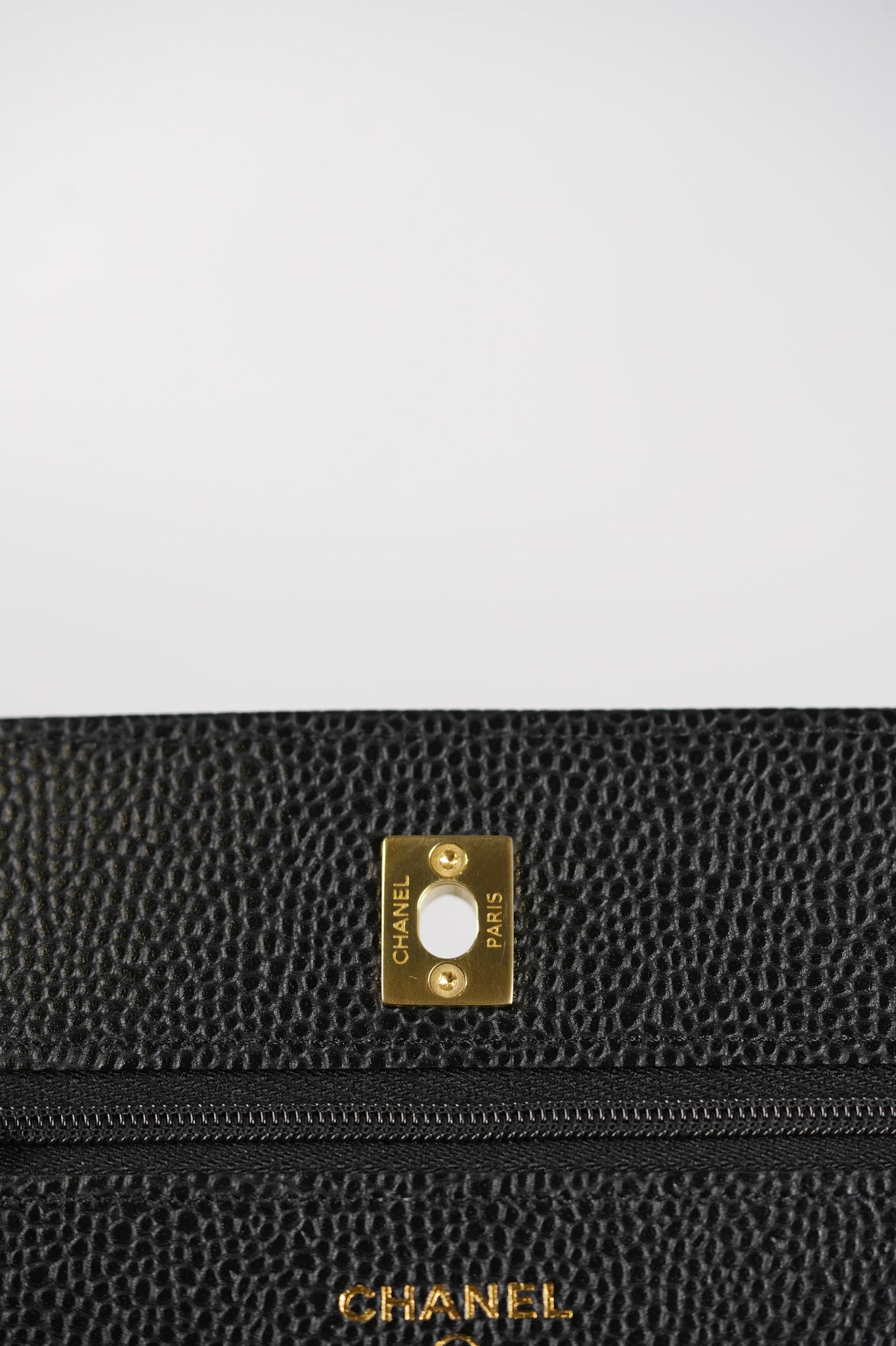 Wallet On Chain (WOC) in Black Quilted Caviar Leather & Gold Hardware Microchip | Purse Maison Luxury Bags Shop