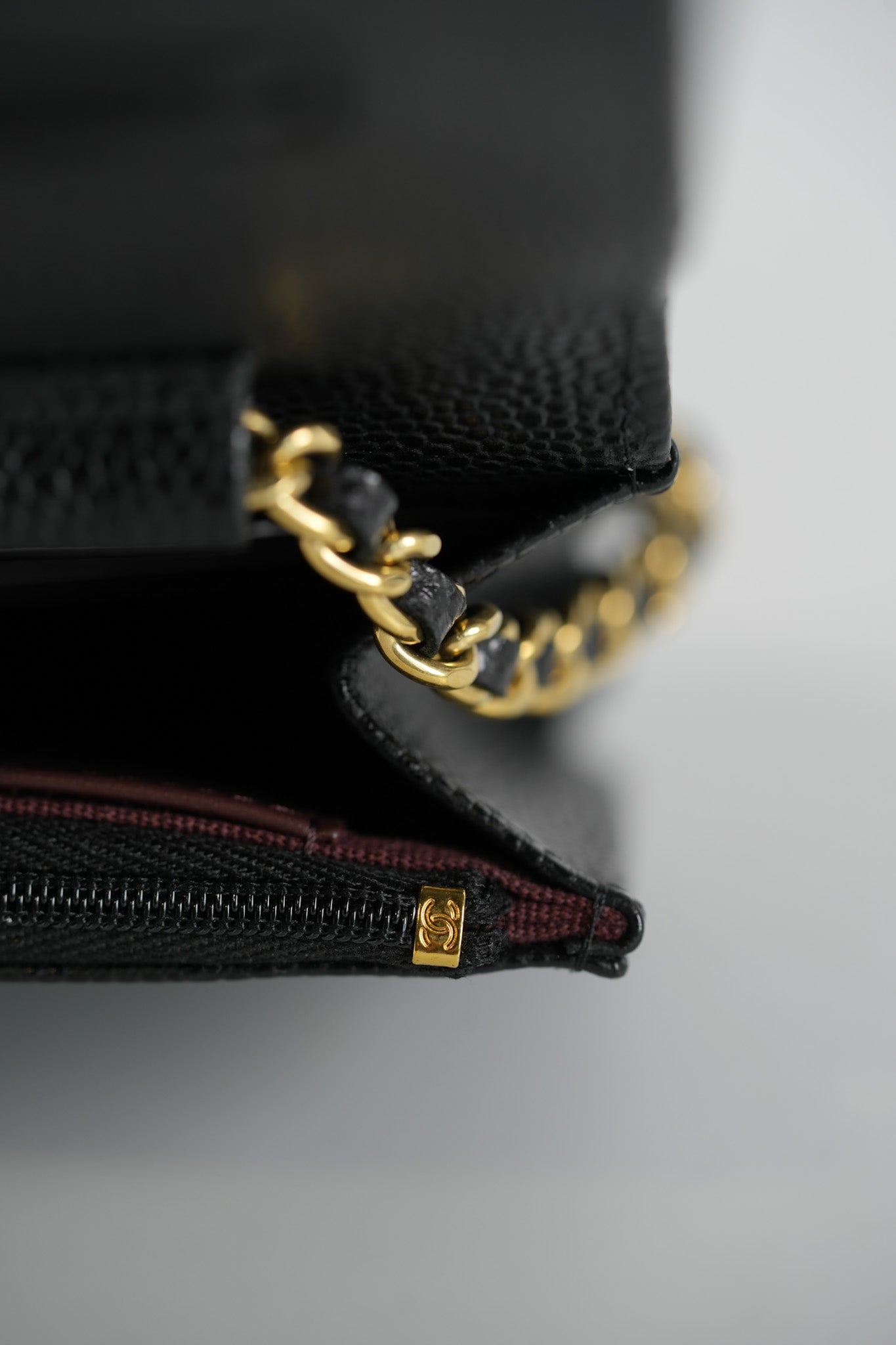 Wallet On Chain (WOC) in Black Quilted Caviar Leather & Gold Hardware Microchip | Purse Maison Luxury Bags Shop