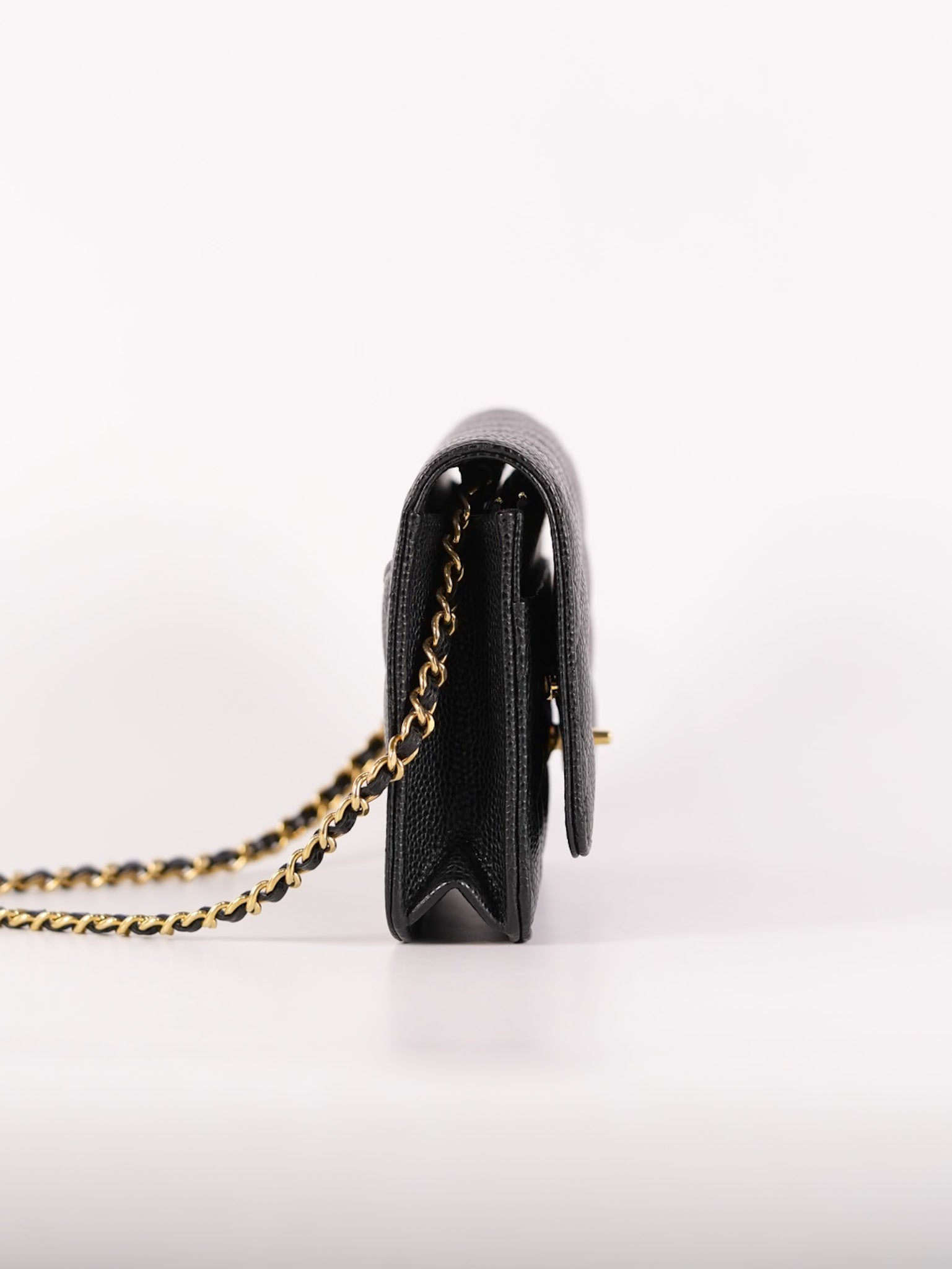 Wallet On Chain (WOC) in Black Quilted Caviar Leather & Gold Hardware Microchip | Purse Maison Luxury Bags Shop