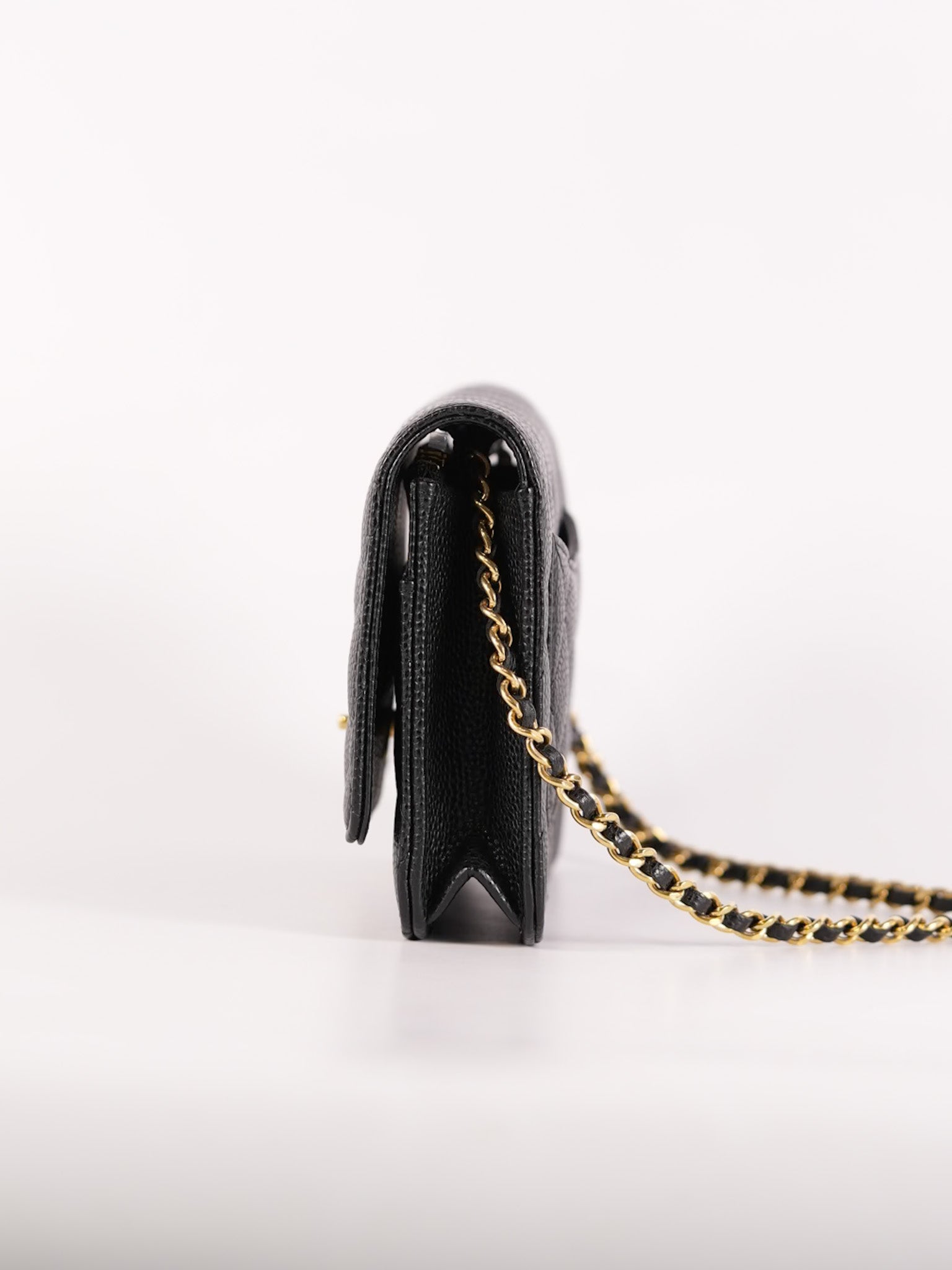 Wallet On Chain (WOC) in Black Quilted Caviar Leather & Gold Hardware Microchip | Purse Maison Luxury Bags Shop