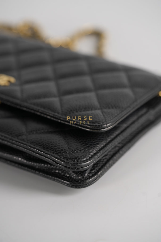 Wallet on Chain (WOC) in Black Quilted Caviar Leather & Gold Hardware Series 28 | Purse Maison Luxury Bags Shop