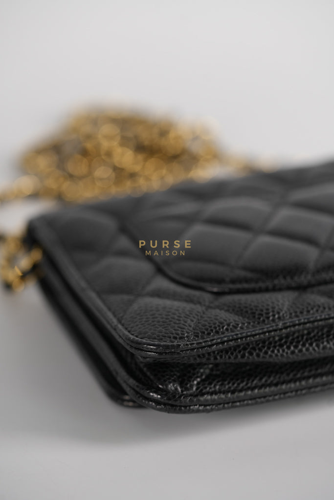Wallet on Chain (WOC) in Black Quilted Caviar Leather & Gold Hardware Series 28 | Purse Maison Luxury Bags Shop