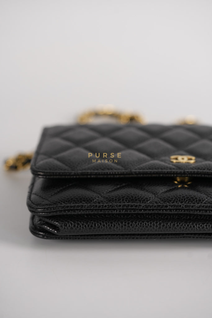 Wallet on Chain (WOC) in Black Quilted Caviar Leather & Gold Hardware Series 28 | Purse Maison Luxury Bags Shop
