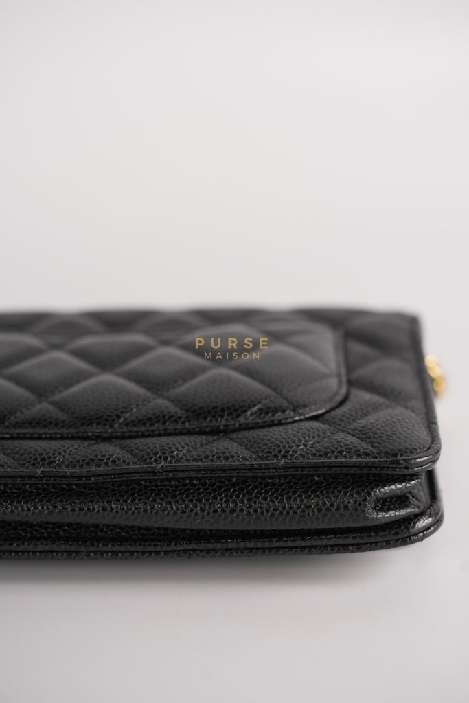 Wallet on Chain (WOC) in Black Quilted Caviar Leather & Gold Hardware Series 28 | Purse Maison Luxury Bags Shop