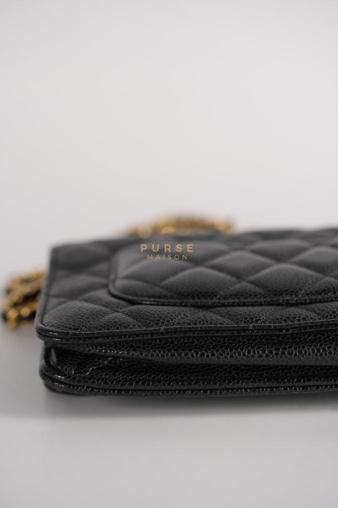Wallet on Chain (WOC) in Black Quilted Caviar Leather & Gold Hardware Series 28 | Purse Maison Luxury Bags Shop