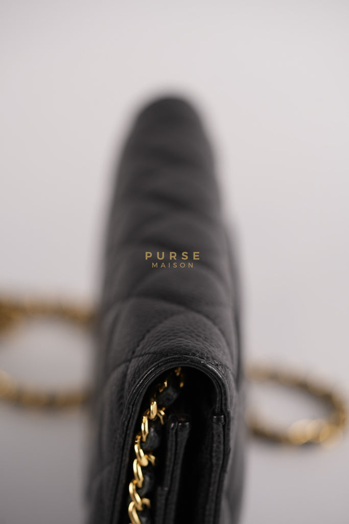 Wallet on Chain (WOC) in Black Quilted Caviar Leather & Gold Hardware Series 28 | Purse Maison Luxury Bags Shop