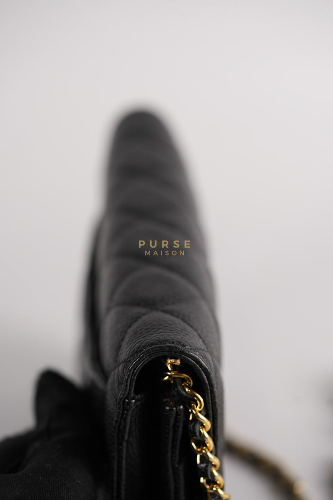 Wallet on Chain (WOC) in Black Quilted Caviar Leather & Gold Hardware Series 28 | Purse Maison Luxury Bags Shop