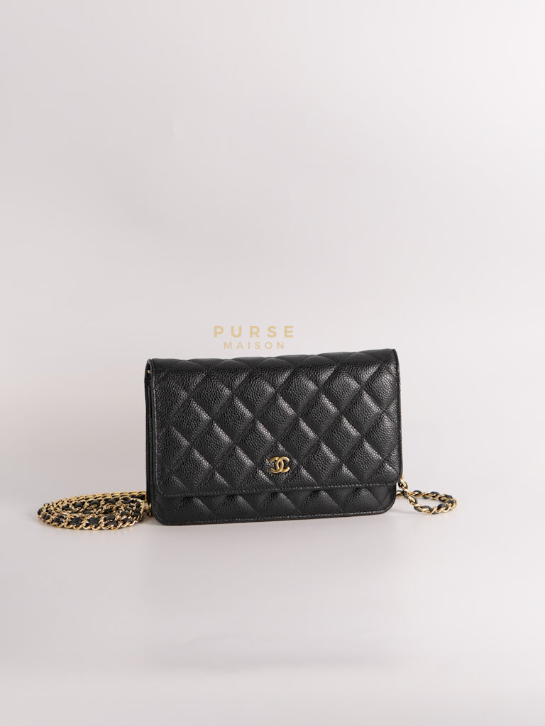 Wallet on Chain (WOC) in Black Quilted Caviar Leather & Gold Hardware Series 28 | Purse Maison Luxury Bags Shop