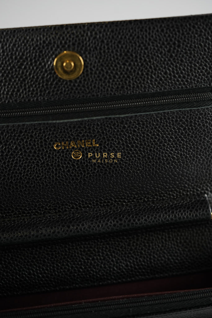 Wallet on Chain (WOC) in Black Quilted Caviar Leather & Gold Hardware Series 28 | Purse Maison Luxury Bags Shop
