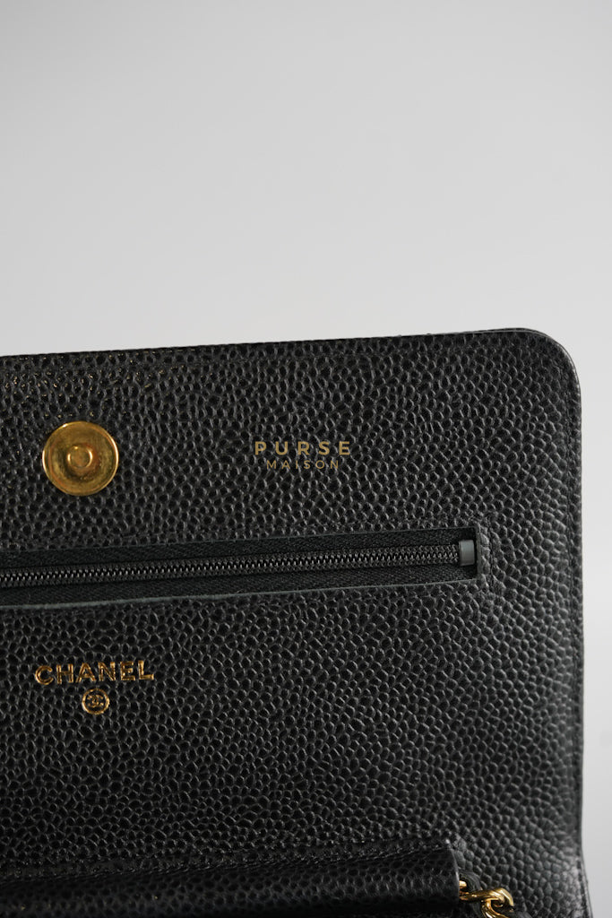 Wallet on Chain (WOC) in Black Quilted Caviar Leather & Gold Hardware Series 28 | Purse Maison Luxury Bags Shop