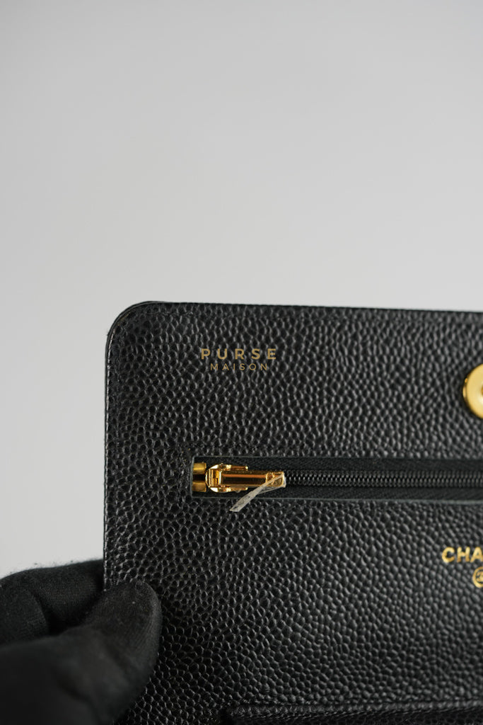 Wallet on Chain (WOC) in Black Quilted Caviar Leather & Gold Hardware Series 28 | Purse Maison Luxury Bags Shop