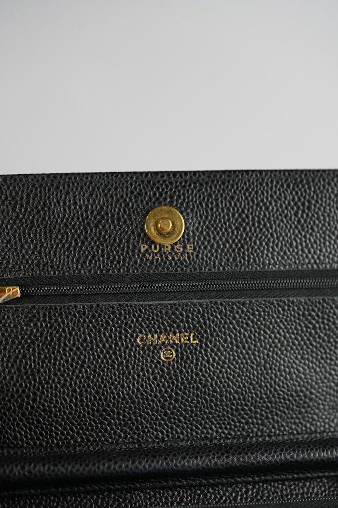 Wallet on Chain (WOC) in Black Quilted Caviar Leather & Gold Hardware Series 28 | Purse Maison Luxury Bags Shop