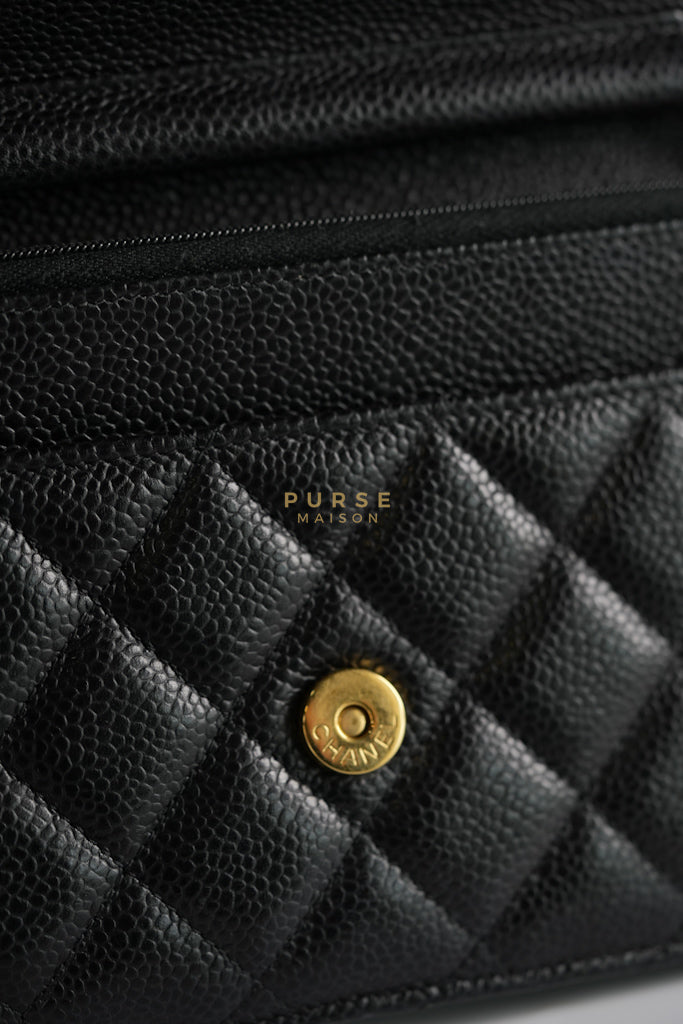 Wallet on Chain (WOC) in Black Quilted Caviar Leather & Gold Hardware Series 28 | Purse Maison Luxury Bags Shop