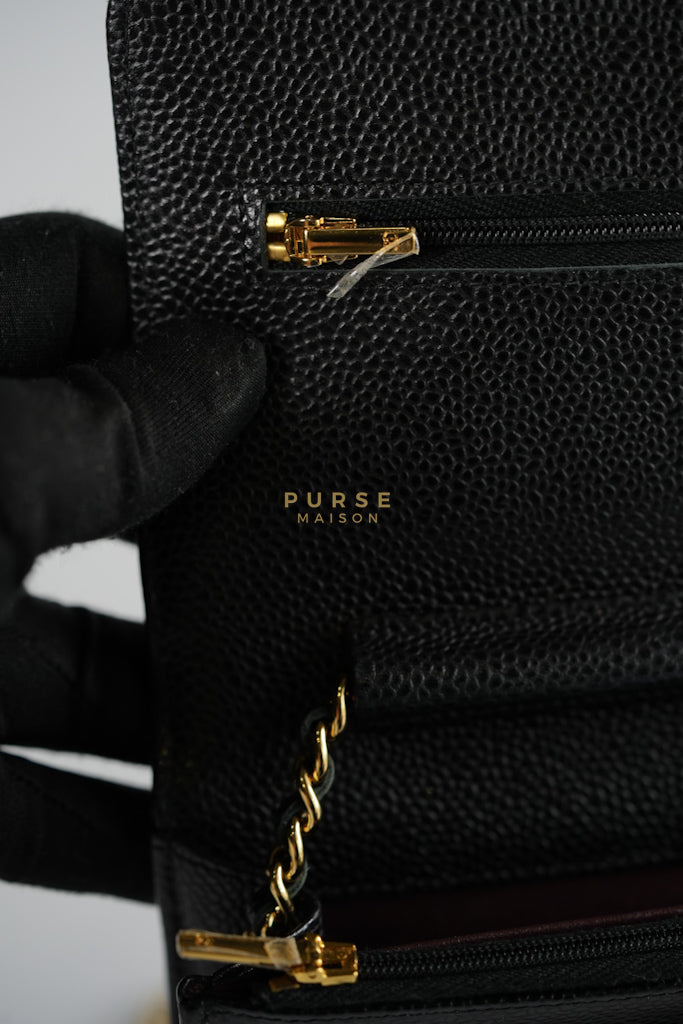 Wallet on Chain (WOC) in Black Quilted Caviar Leather & Gold Hardware Series 28 | Purse Maison Luxury Bags Shop