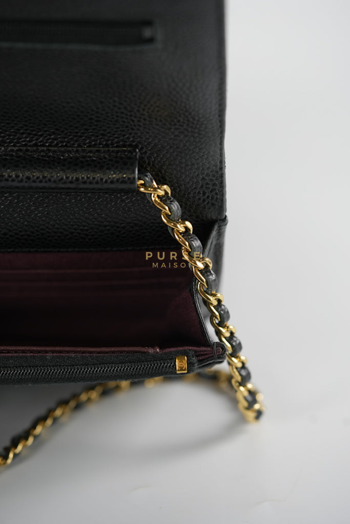Wallet on Chain (WOC) in Black Quilted Caviar Leather & Gold Hardware Series 28 | Purse Maison Luxury Bags Shop