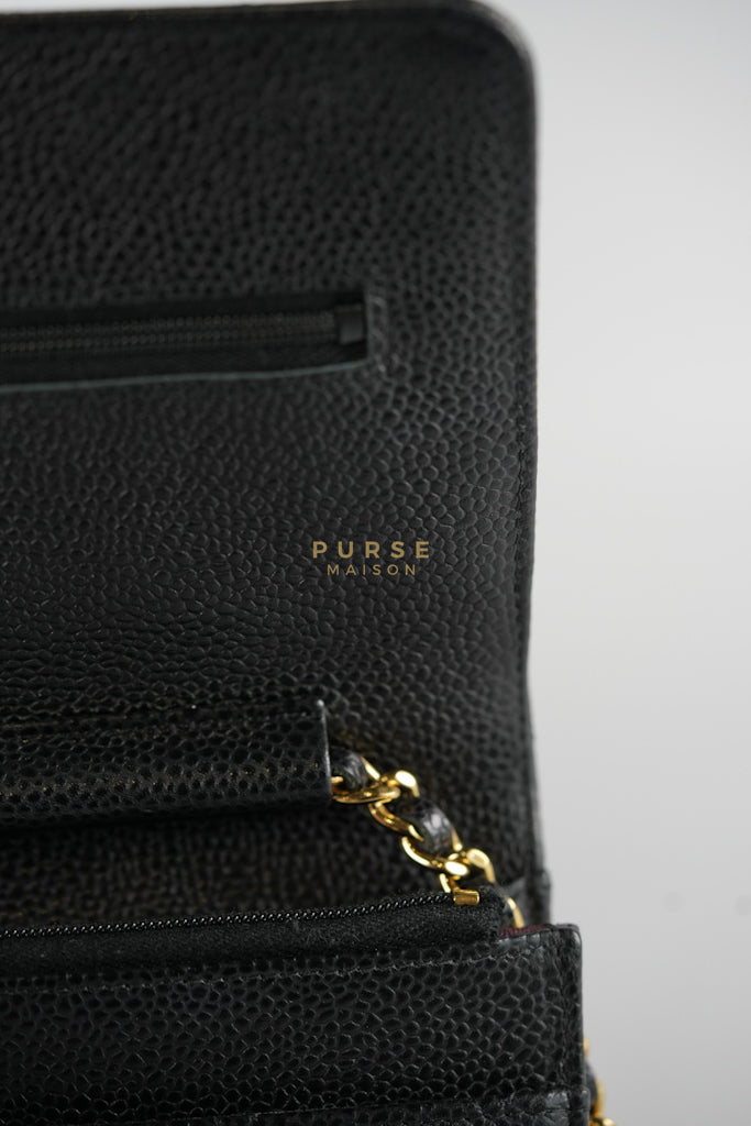Wallet on Chain (WOC) in Black Quilted Caviar Leather & Gold Hardware Series 28 | Purse Maison Luxury Bags Shop
