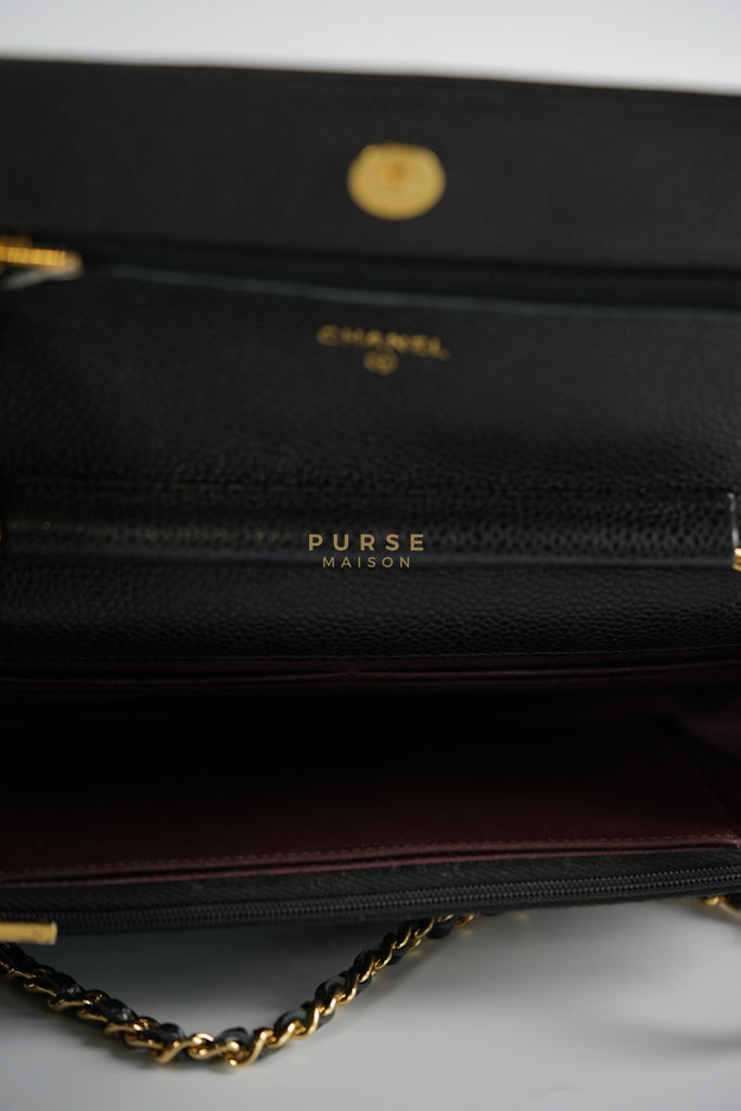 Wallet on Chain (WOC) in Black Quilted Caviar Leather & Gold Hardware Series 28 | Purse Maison Luxury Bags Shop