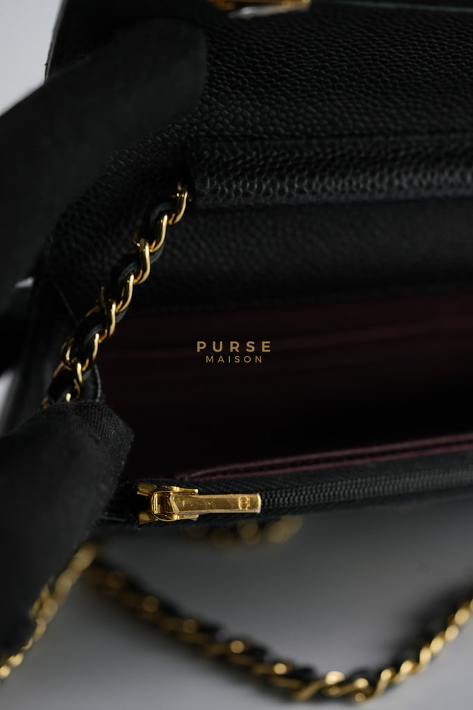 Wallet on Chain (WOC) in Black Quilted Caviar Leather & Gold Hardware Series 28 | Purse Maison Luxury Bags Shop