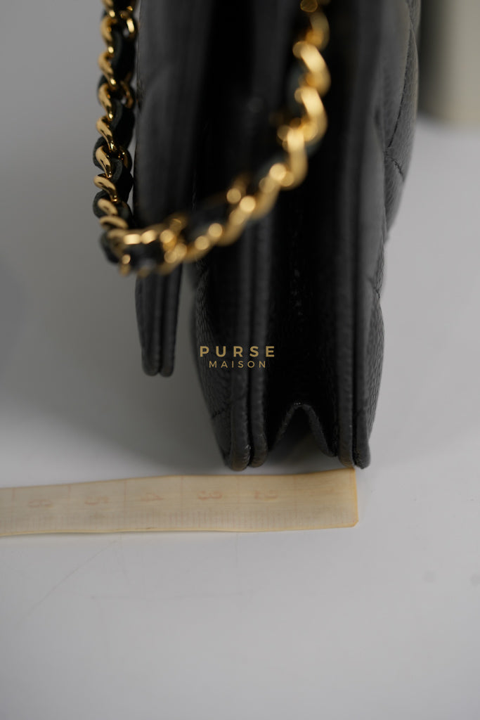 Wallet on Chain (WOC) in Black Quilted Caviar Leather & Gold Hardware Series 28 | Purse Maison Luxury Bags Shop