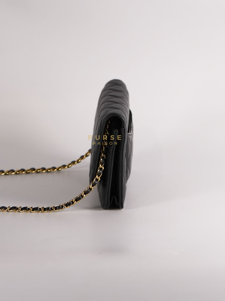 Wallet on Chain (WOC) in Black Quilted Caviar Leather & Gold Hardware Series 28 | Purse Maison Luxury Bags Shop