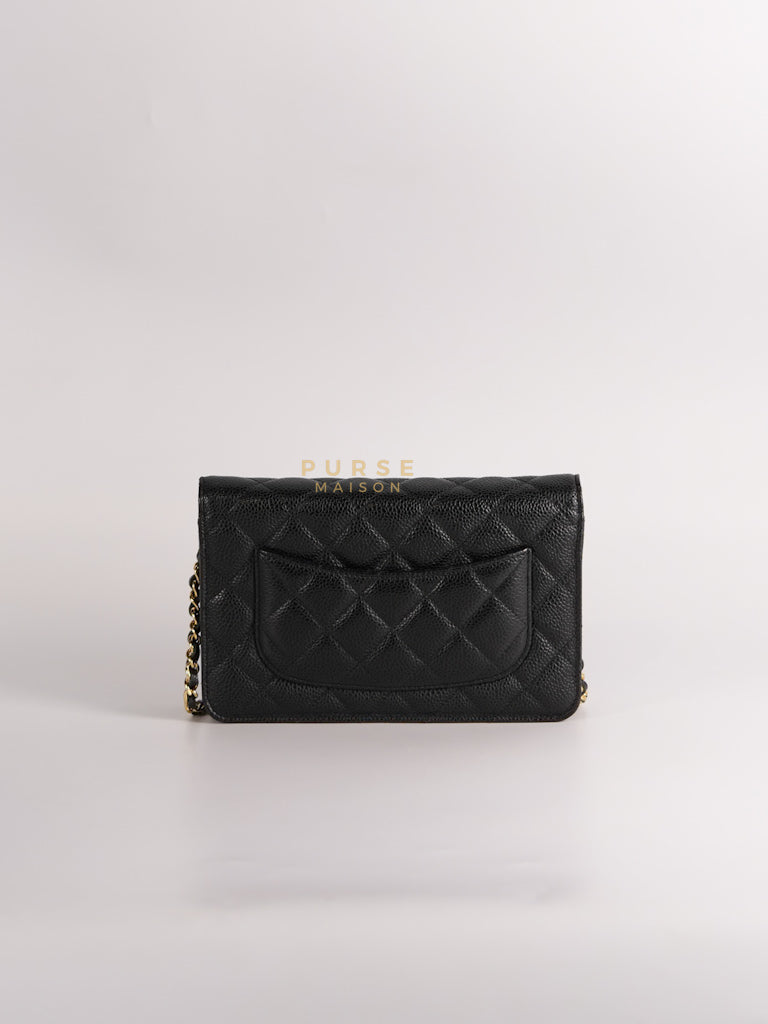 Wallet on Chain (WOC) in Black Quilted Caviar Leather & Gold Hardware Series 28 | Purse Maison Luxury Bags Shop