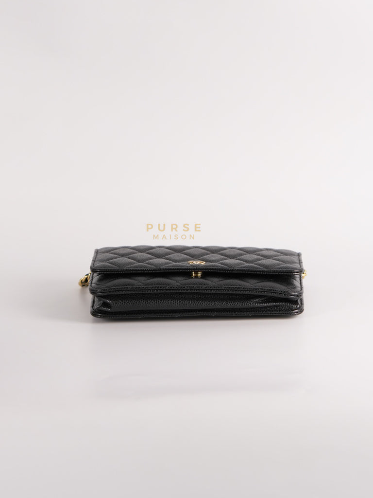 Wallet on Chain (WOC) in Black Quilted Caviar Leather & Gold Hardware Series 28 | Purse Maison Luxury Bags Shop