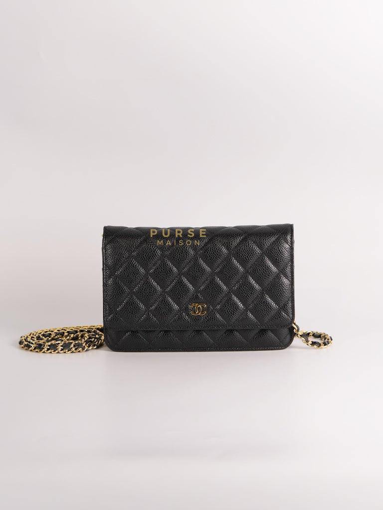 Wallet on Chain (WOC) in Black Quilted Caviar Leather & Gold Hardware Series 28 | Purse Maison Luxury Bags Shop