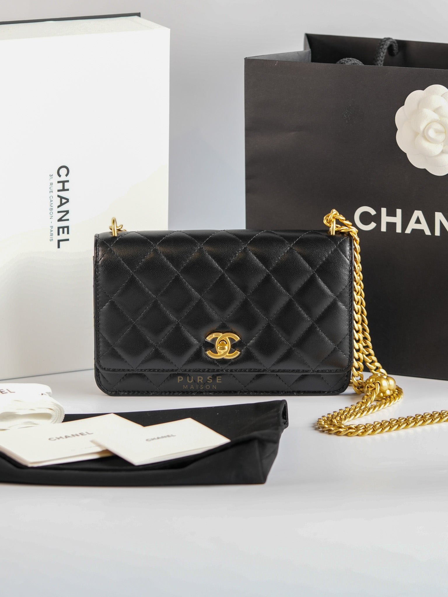 Wallet On Chain (WOC) in Camelia Adjusting Buckle in Aged Gold Hardware (Microchip) | Purse Maison Luxury Bags Shop