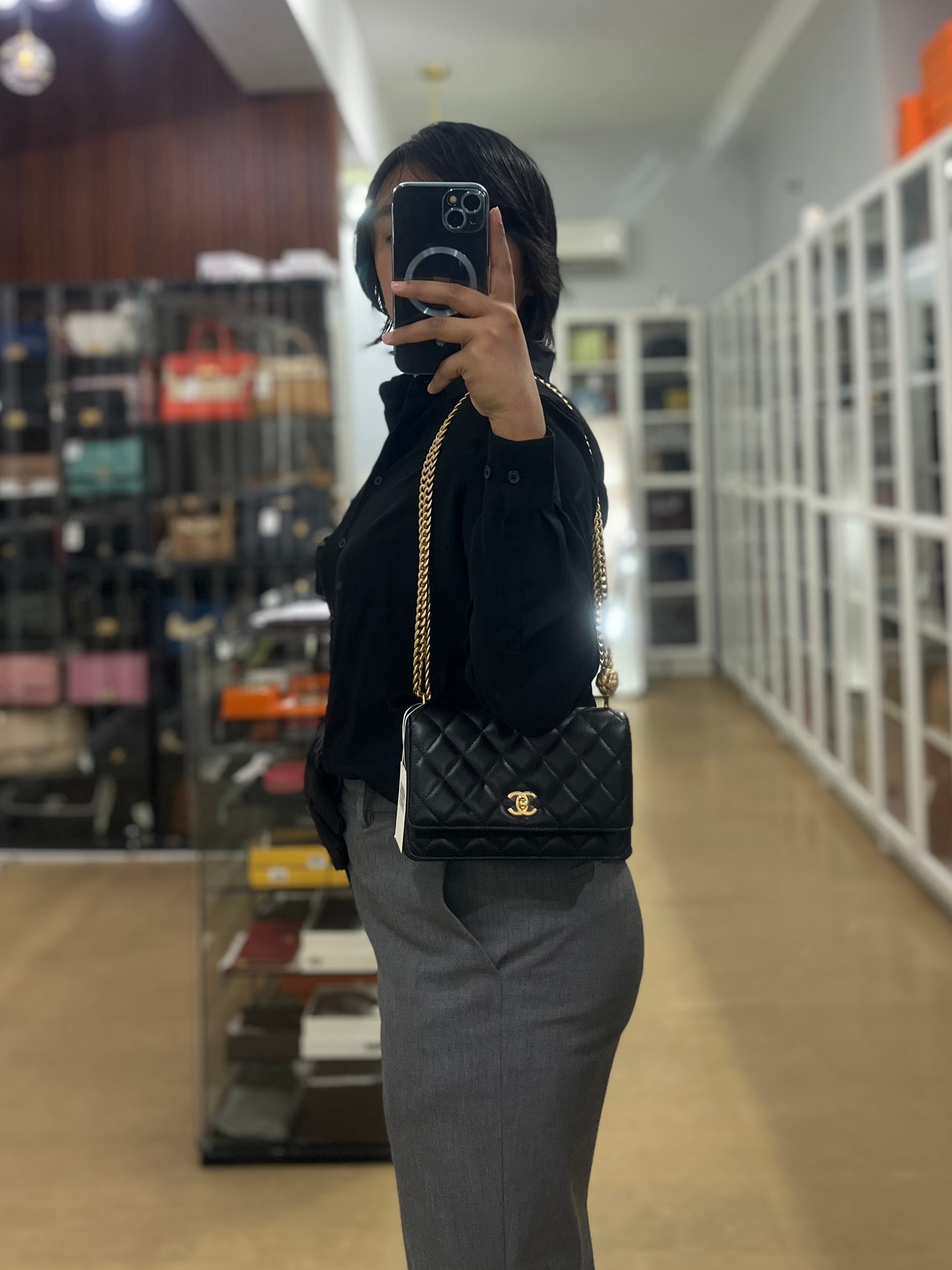 Wallet On Chain (WOC) in Camelia Adjusting Buckle in Aged Gold Hardware (Microchip) | Purse Maison Luxury Bags Shop