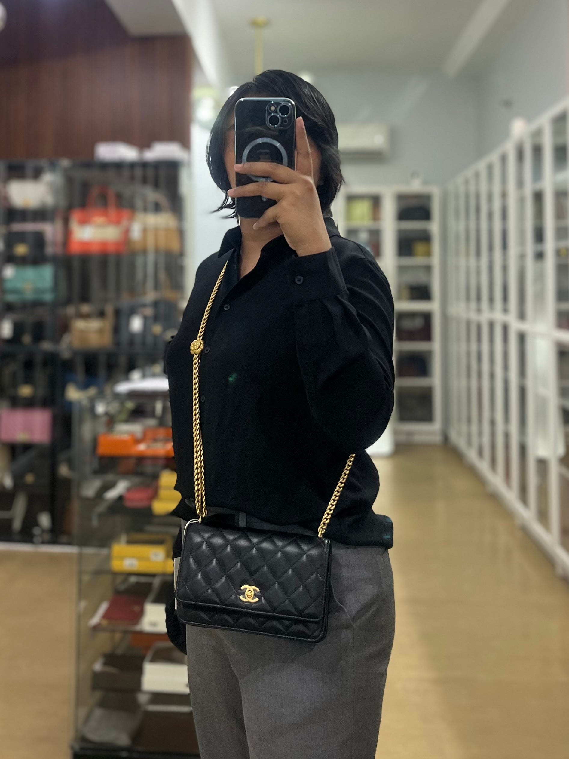 Wallet On Chain (WOC) in Camelia Adjusting Buckle in Aged Gold Hardware (Microchip) | Purse Maison Luxury Bags Shop